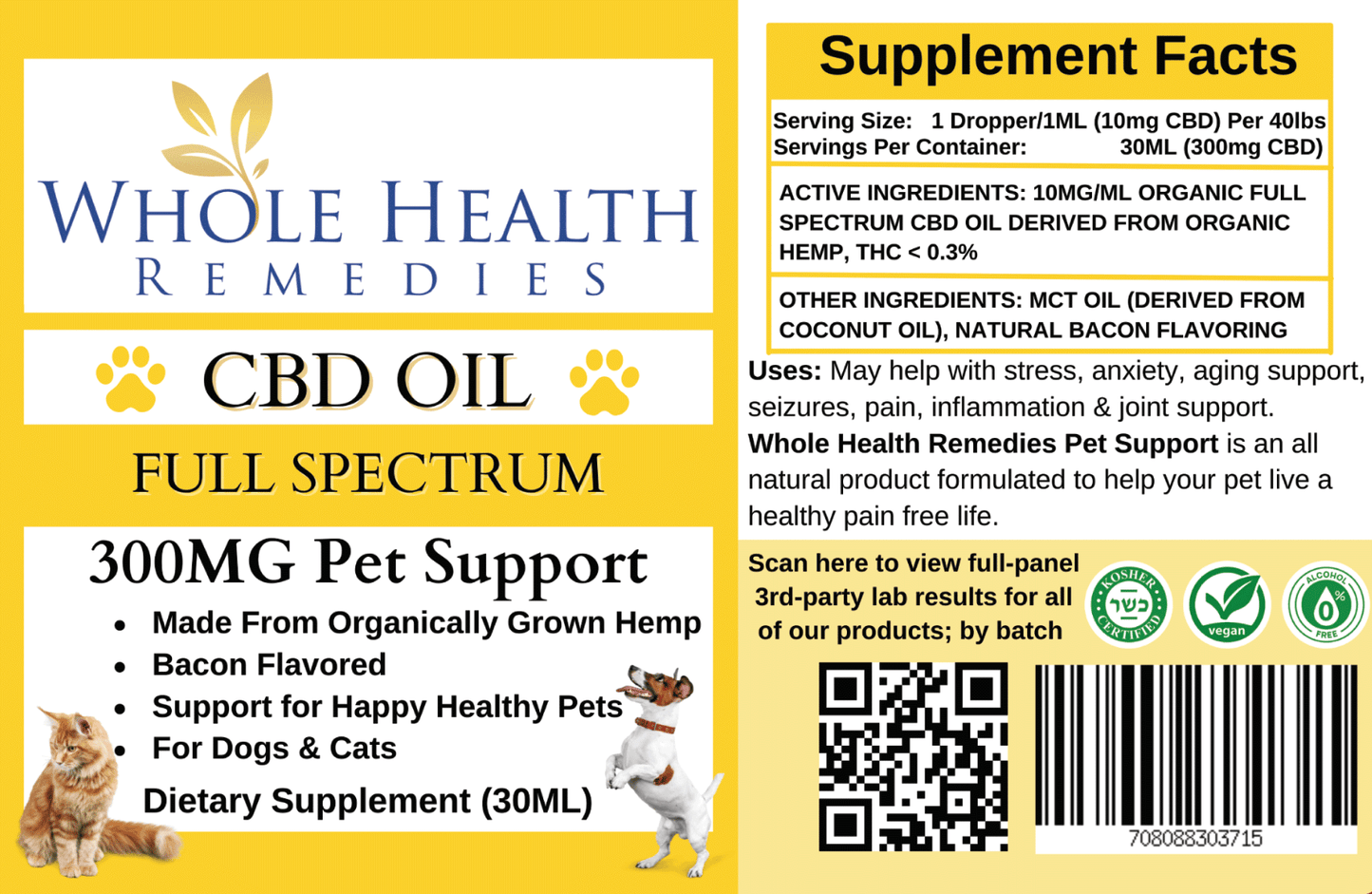 PET SUPPORT – 300MG CBD/HEMP OIL DROPS (DOGS/CATS)